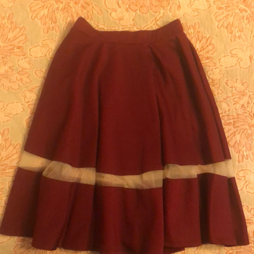 Red scuba suit skirt with mesh inlay